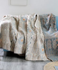 Chăn Linen Làm Thảm Phủ Sofa Trang Trí Nhật Bản Hoa Tròn 2 Mặt