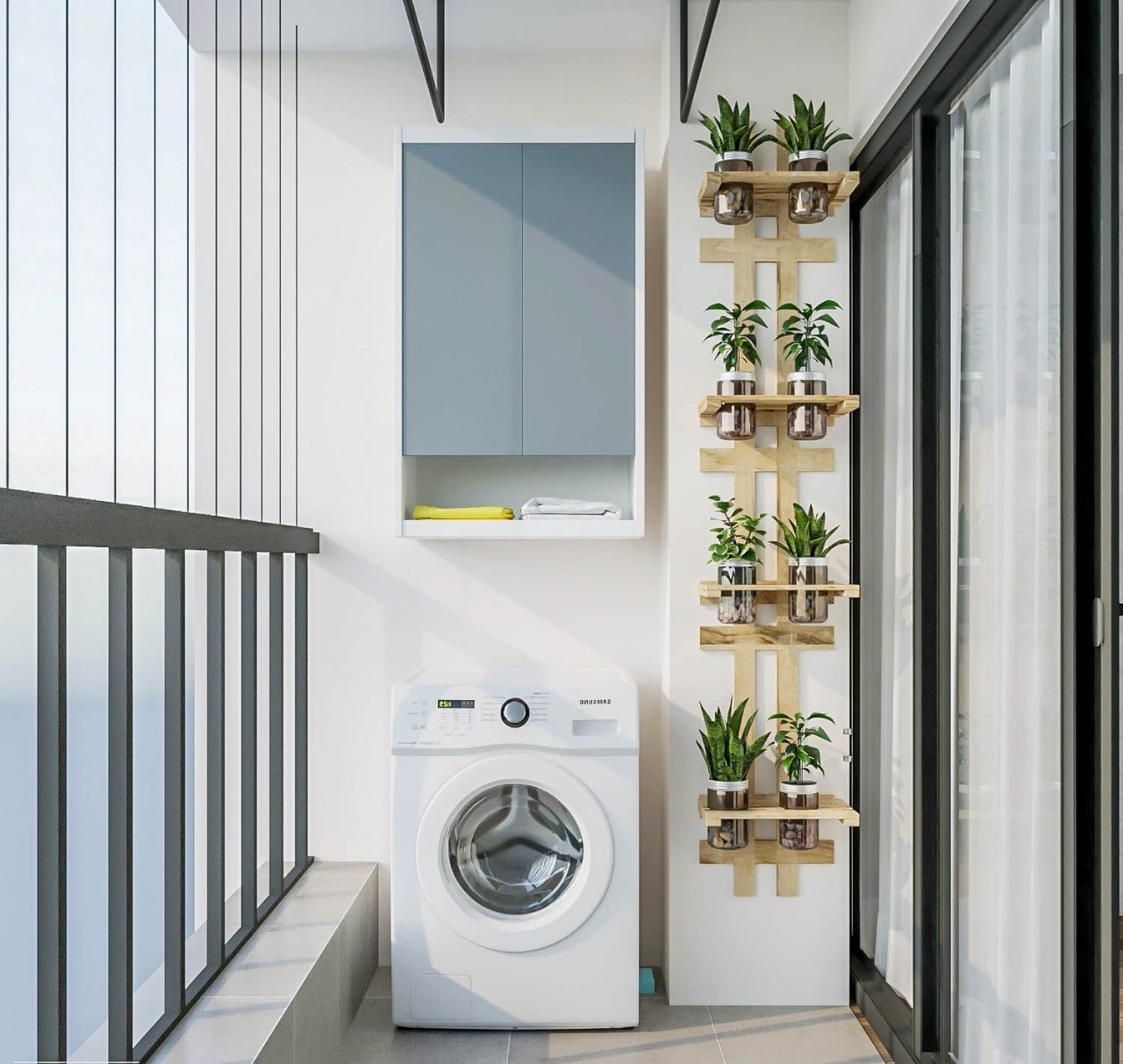 Thiết kế ban công chung cư có chỗ để máy giặt