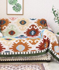 Chăn Thảm Phủ Sofa Trang Trí Giường Ngủ Hình Học Hoa Vàng Nâu