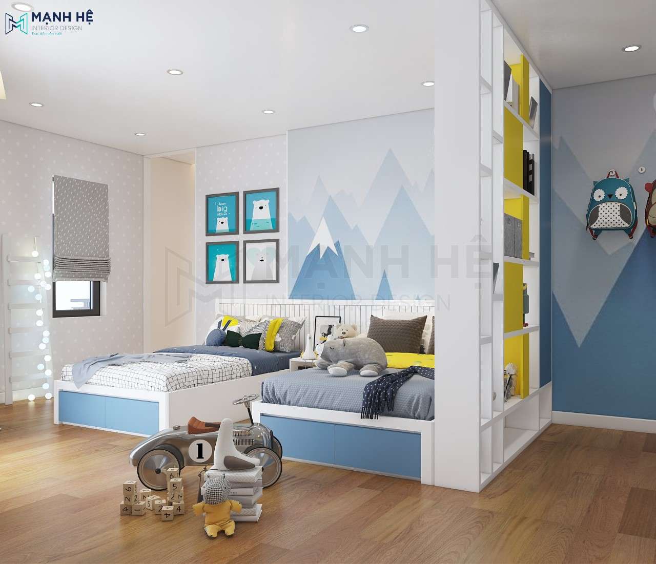 Thiết kế phòng ngủ bé màu xanh