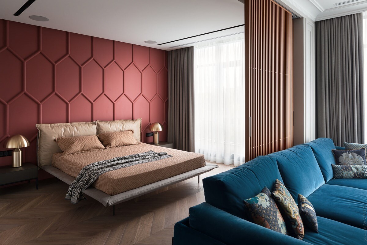 Mẫu 7: Thiết kế phòng ngủ màu đỏ đô theo phong cách hiện đại