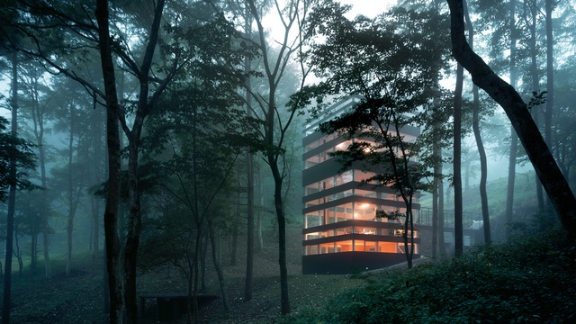 Ngôi nhà kỳ lạ lơ lửng giữa rừng xanh ở Nhật Bản - 1