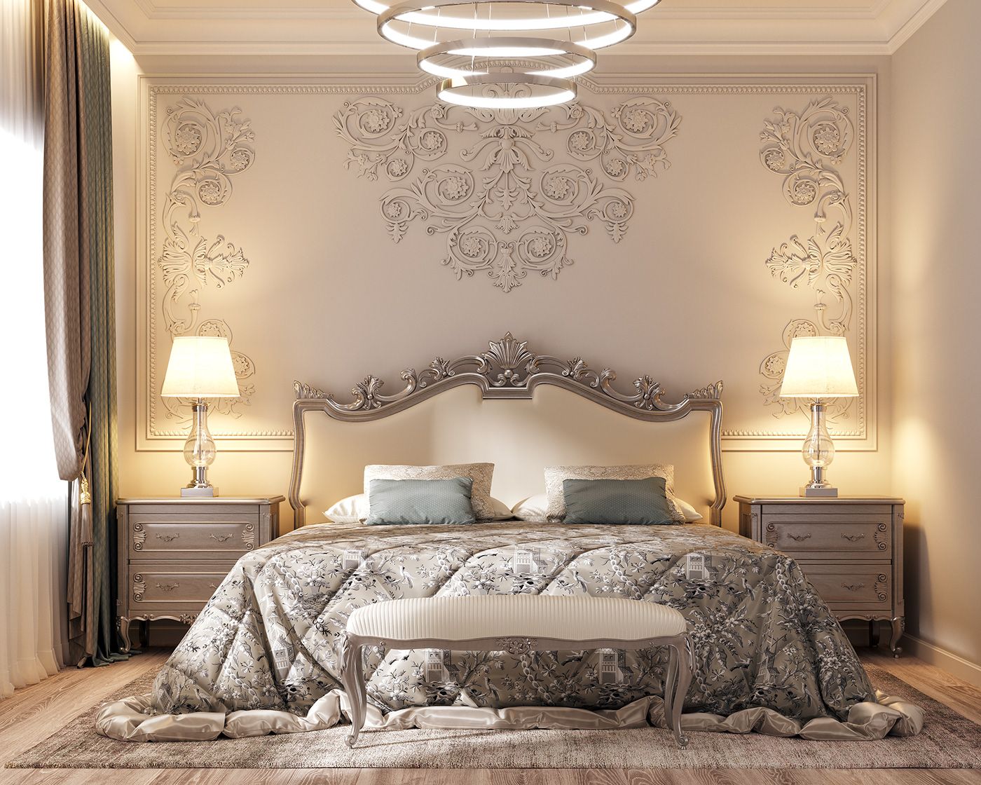 Việc sử dụng các chất liệu tự nhiên, cao cấp cho phòng ngủ sẽ làm tôn lên vẻ đẹp sang trọng của phong cách cổ điển