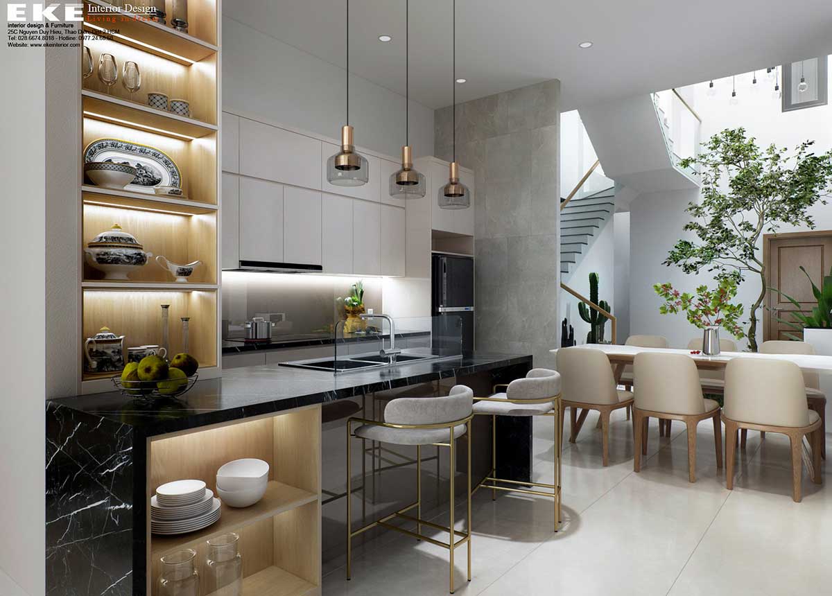 20+ Ý tưởng thiết kế nội thất nhà phố đẹp và hiện đại-bếp phòng ăn