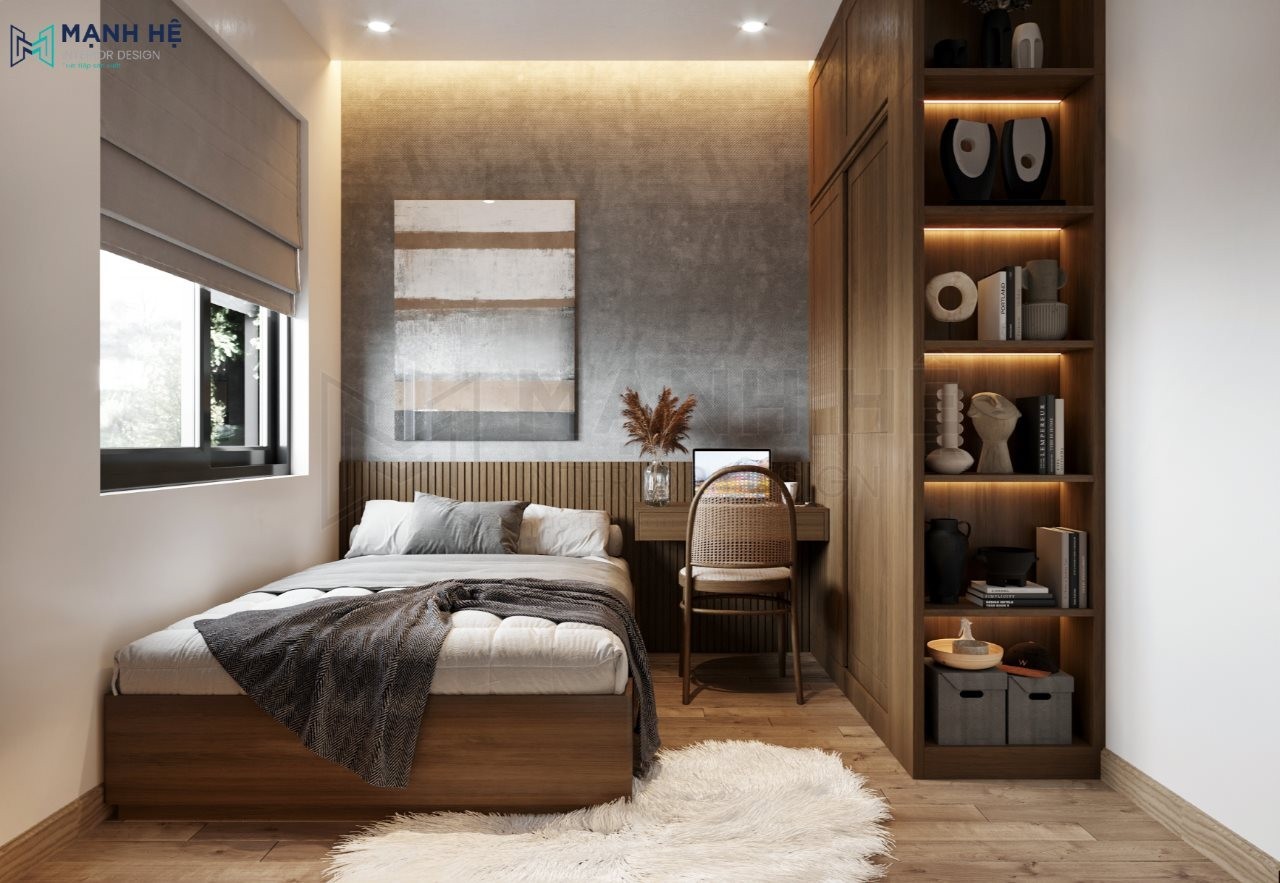 Thiết kế nội thất phòng ngủ đẹp với chất liệu gỗ công nghiệp