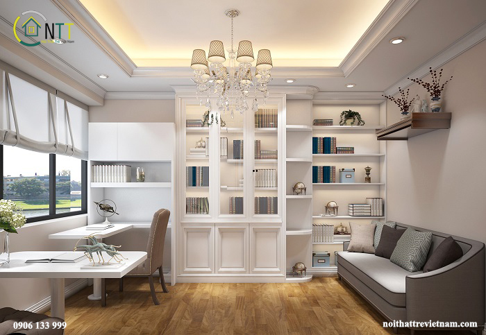 Phòng thư viện trong thiết kế nội thất căn hộ chung cư cao cấp