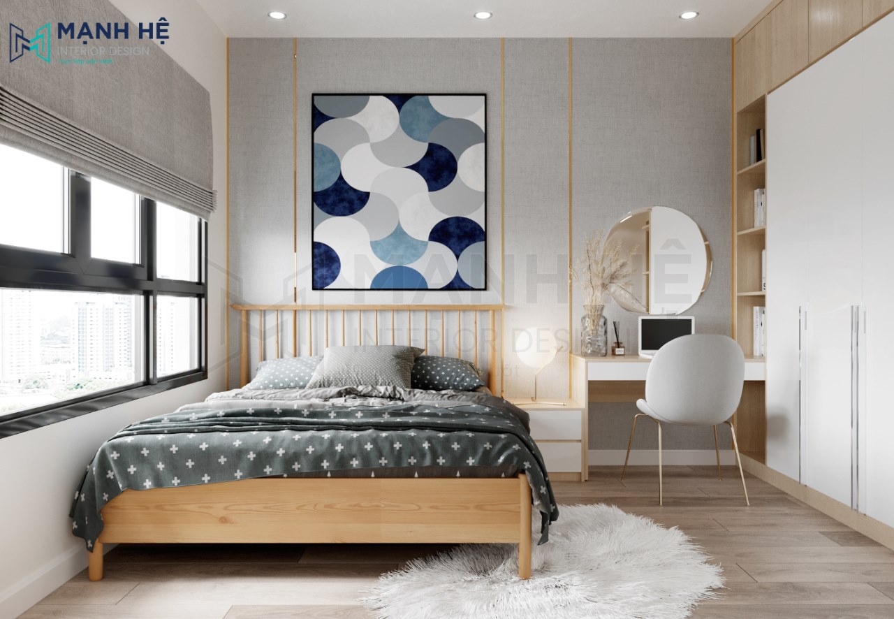 phòng ngủ nhỏ được phối màu tươi mới, nhẹ nhàng đem đến cho bạn cảm giác thư giãn thoải mái