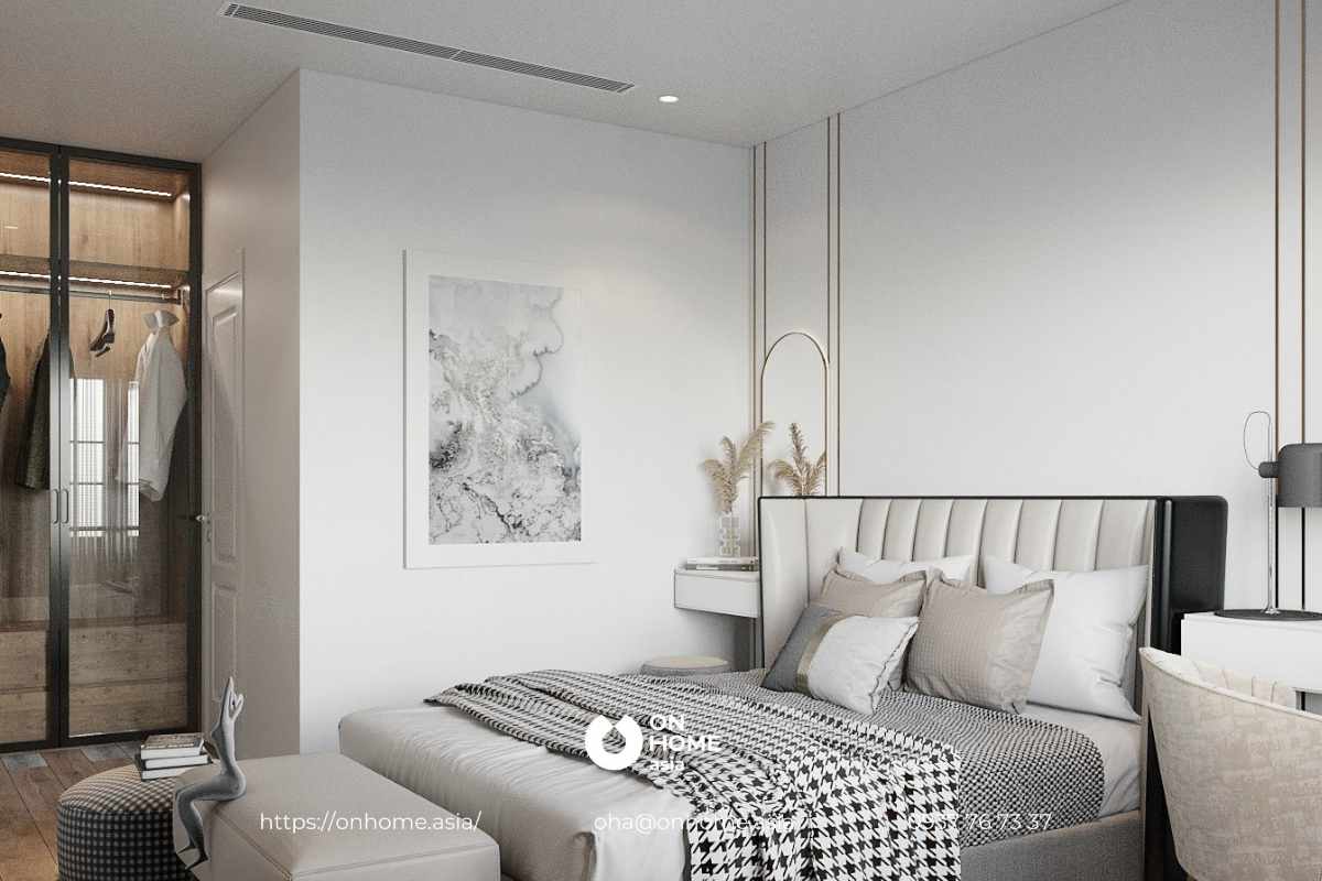 Decor phòng ngủ với các họa tiết sọc caro đen trắng thanh lịch